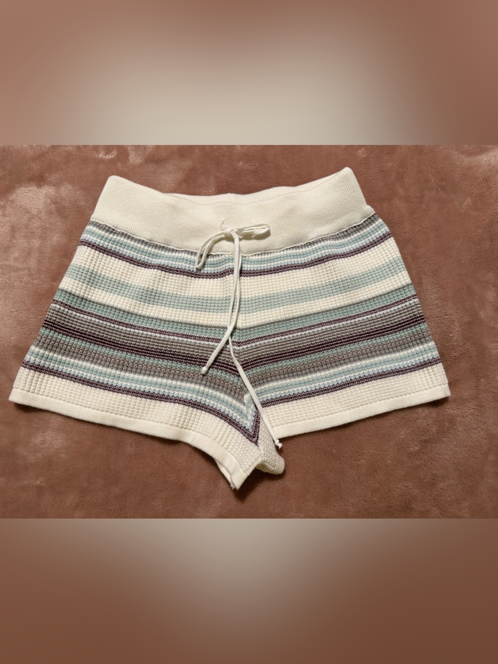 NWT Daily Practice Anthropologie Sweater Lounge Shorts, Cream Stripe, Size Large